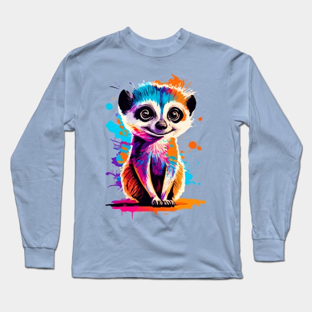 Meerkat Colourful - Cute Meerkat Mongoose Long Sleeve T-Shirt by BigWildKiwi